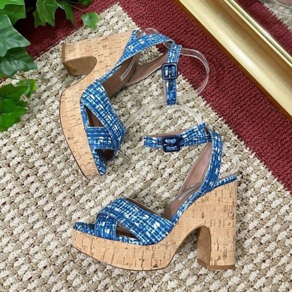 TABITHA SIMMONS Elena Crisscross Platform Wedge Sandals in Blue Size 39.5 / US 9 - Picture 5 of 14